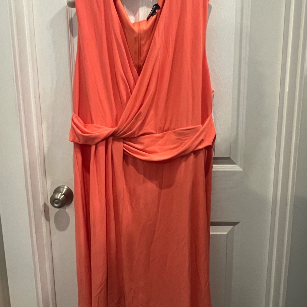 Glamour Salmon Orange Sleeveless 20W Chic V-neck Demure Dress Church Shower